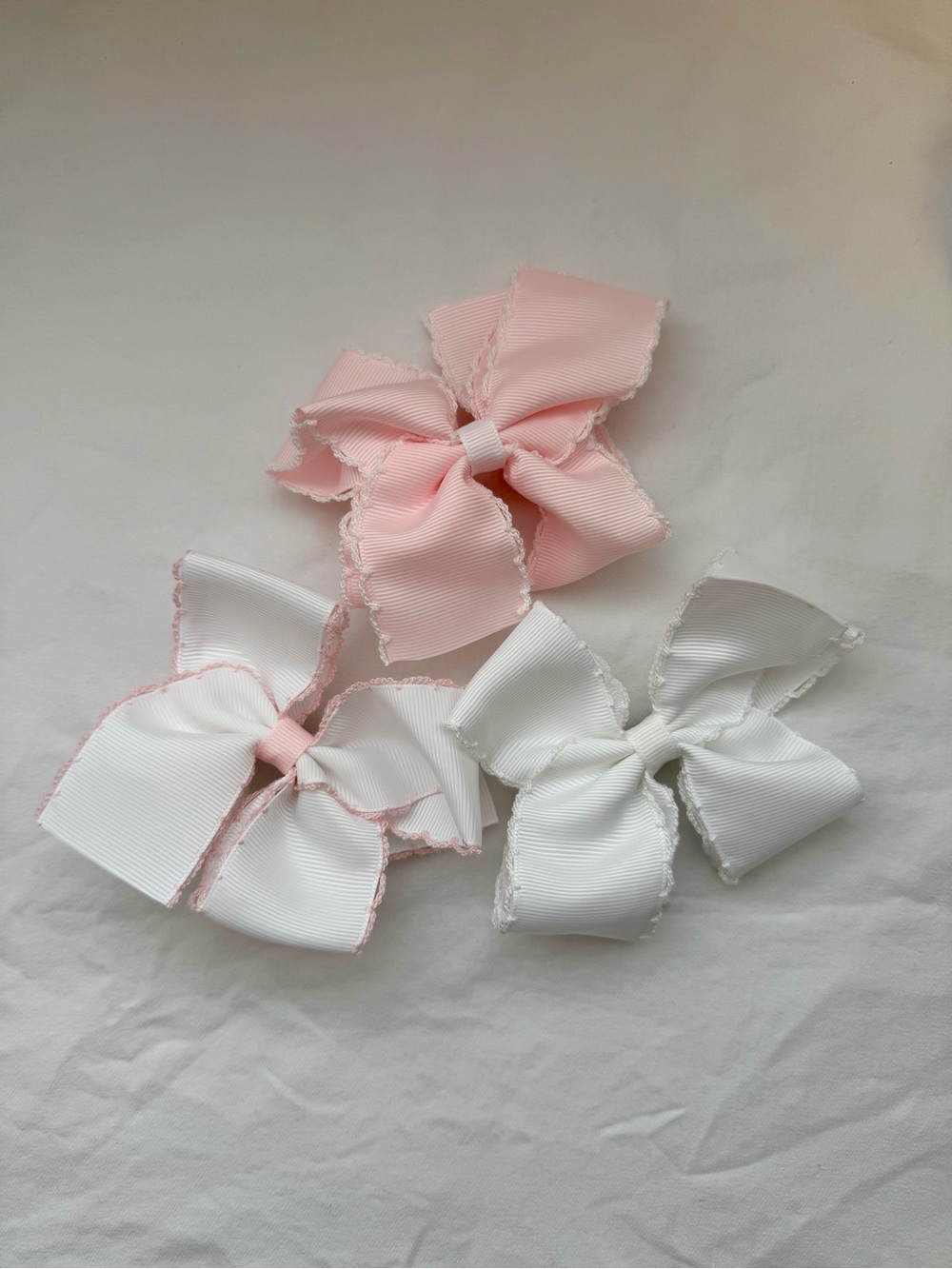 Pink and White Toddler Girls Hair Bow Set